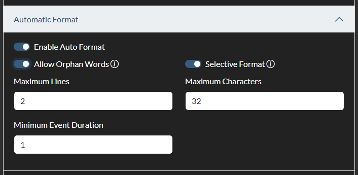 Auto Format filter configuration