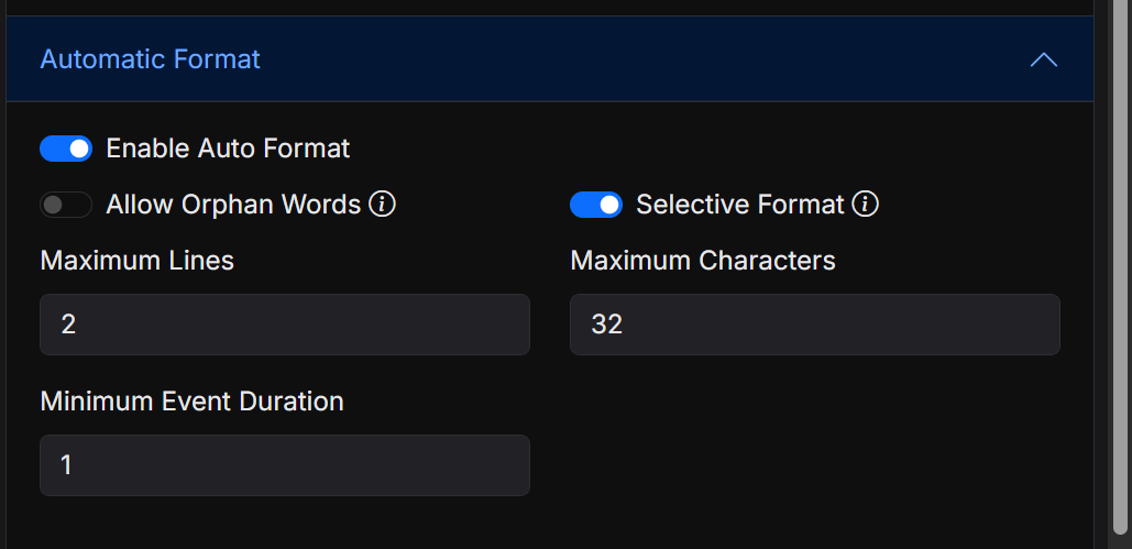Auto Format filter configuration