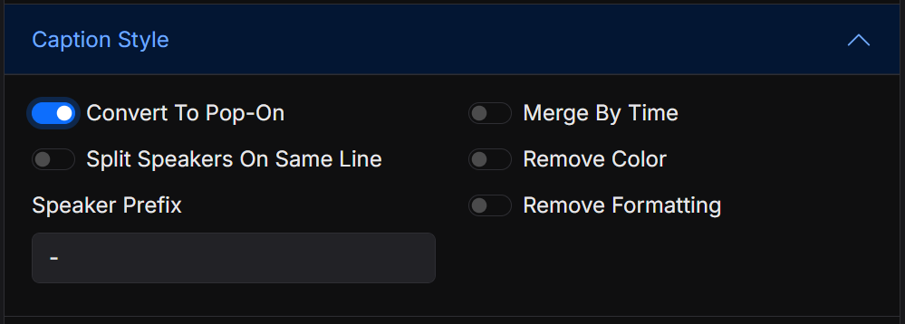 Caption Style filters