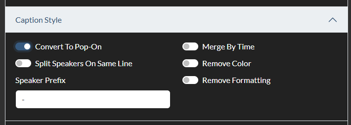 Caption Style filters