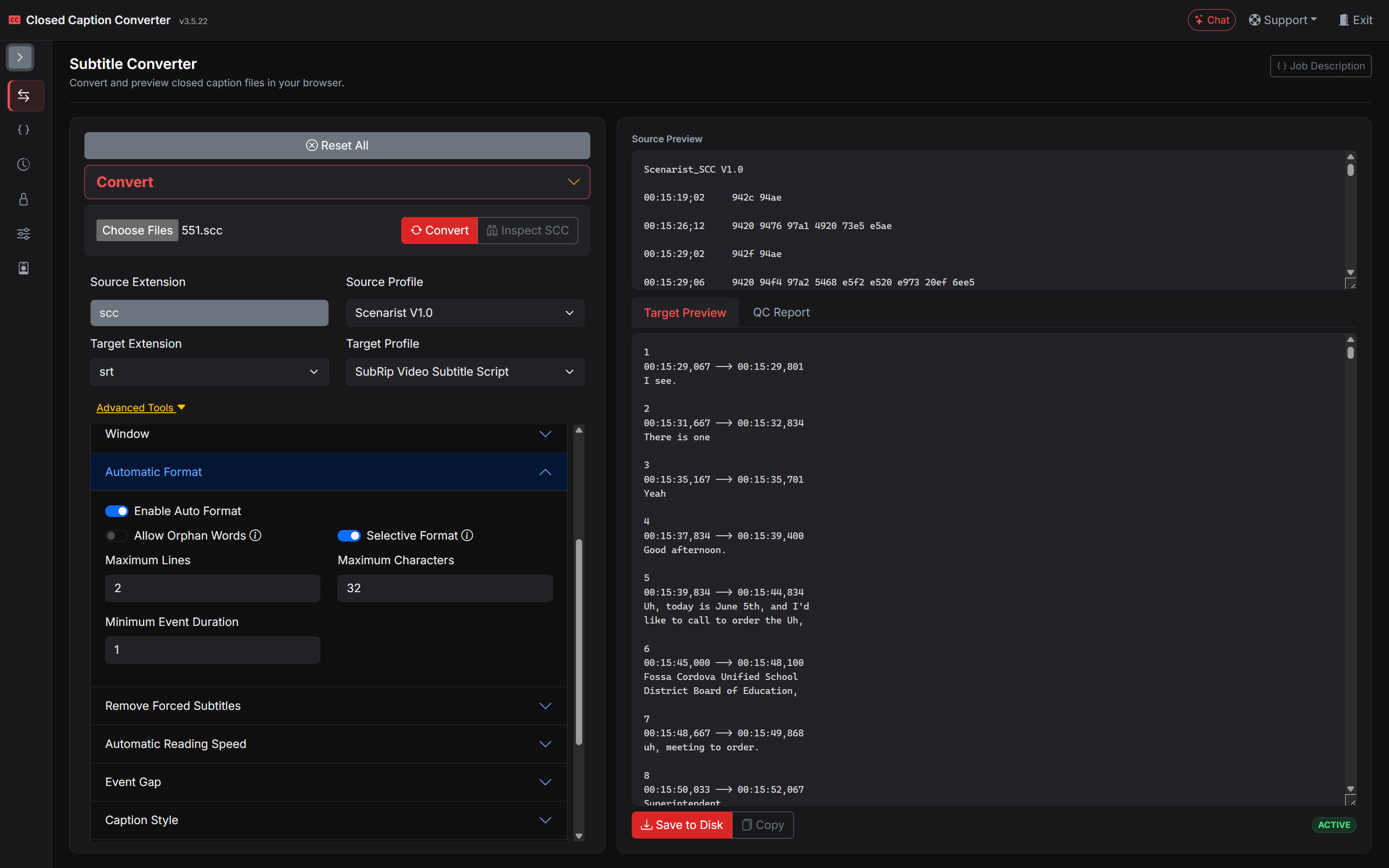 Closed Caption Converter web application